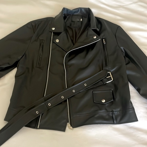 Rebellious Biker Style Faux Leather Metal Hardware Zip Pockets Relaxed Jacket - Picture 1 of 5